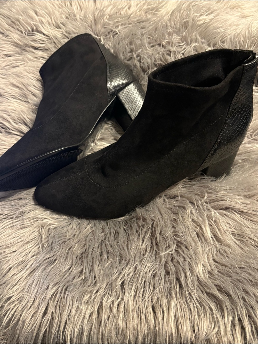 Women's Black Suede Ankle Boots with Textured Heel Sz 11
